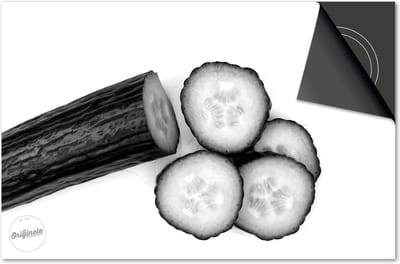 Inductie beschermer 60x60 - afdekplaat inductie mat - Dietrix Kookplaat beschermer - Exclusief - Groente en Fruit - Komkommer zwart wit
