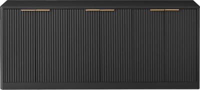 Zwart MDF Zesdeurs Opbergkast Laag Model 170x40x70.5cm Voor Woonkamer Hal Keuken