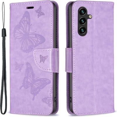 Coverup Hoesje - Geschikt voor Samsung Galaxy A15 Hoesje - Coverup Vlinders Book Case - Lila