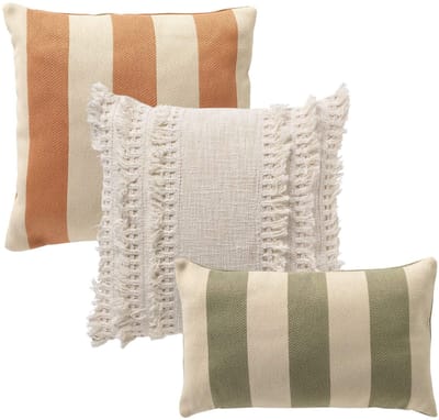 Dutch Decor - KUSSENSET - 3-delig - Quiet Horizon - 45x45 cm, 30x50 cm - inclusief binnenkussens - wit, roze, groen - Met Ritssluiting – Decoratie Kussens - Comfortabele kussentjes voor op de Bank