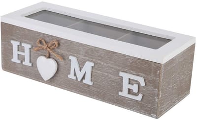 Dailygoods- Thee-organizer met ingelijst deksel - Theedoos 12 vaks - Opbergdoos - Houten bureaublad - Compartimenten - Voor losse thee