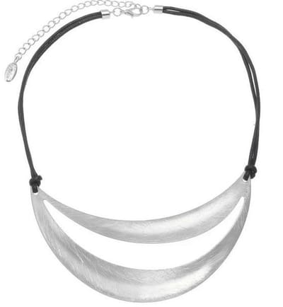 Behave Korte ketting metaal 40cm lengte met hanger(smiley) mat zilverkleur, met 2rijen koord
