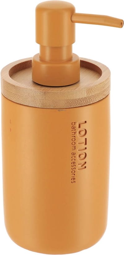 Tendance Zeeppompje 102 series - mosterdgeel - bamboe rand - PS - D7,5 x H17 cm - vrijstaand - zeepdispenser - 230 ml