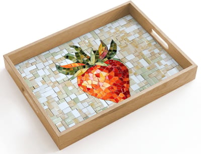 Dienblad hout 40x30 cm - Schootdienblad - Aardbei - Rood - Mozaïek - Fruit - Borrelplank rechthoek - Plateau dienbladen