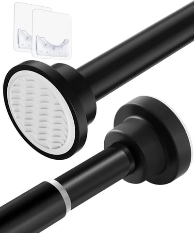 Verstelbare Douchegordijnstang van RVS - Telescoopstang zonder Boren voor Badkamer (130-193cm, Zwart) - Ideaal voor Netgordijnen en Voile Gordijnen