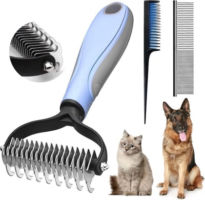 Stunq® Professionele Huisdier Borstel voor Langharige Katten en Honden - Onderlaag Kam Verwijdert Onderlaag en Klitten | Verdunnen en Tophaar Bescherming (Blauw)