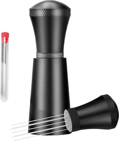 longziming Espresso WDT Tool - Koffieverdeler - 7 Naalden 0,3 mm - Aluminium - Inclusief Stand - Barista Accessoire - Verwijderbare Koffieverdeler - Zwart