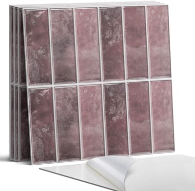 Coloray Wandpanelen Zelfklevend - Verticale strepen in een mozaïek Zelfklevende Wandpanelen - 50 cm x 50 cm - Bordeaux Wandpaneel PVC - 5 stuks - Texturen Wandpanelen Zelfklevend - Wandpaneel Keuken - Wandpanelen Badkamer