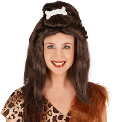 dressforfun - Vrouwenpruik stenen tijdperk botten - verkleedkleding kostuum halloween verkleden feestkleding carnavalskleding carnaval feestkledij partykleding - 301120