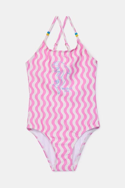 Woody Meisjes Badpak Roze Golven Print Roze 12A