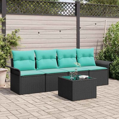 vidaXL - Tuinbank - Set - 5 - st - Zwart - en - Turkoois - poly - rattan