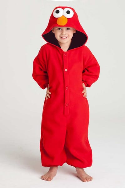 KIMU® Onesie Elmo Pakje - Maat 98-104 - Elmopak Kostuum Rood Sesamstraat Pak - Kinderen Boxpakje Huispak Pyjama Jongen Meisje Fleece Knuffel Festival