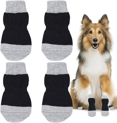 anti-slip sokken voor honden, hondensokken antislip, antislipsokken hond, zachte huisdierbescherming, verbeter de grip van je hond, 2 paar, zwart (L)