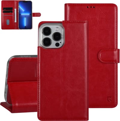 UNIQ Accessory Telefoonhoesje voor Apple iPhone 13 Pro Max, Kleur: Rood, Book Case, PU Leer, Uitstekende Bescherming.
