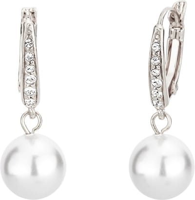 Traveller Oorbellen - Oorhangers Dames - Zilverkleurig - Parels - Kristal - Preciosa Crystals - Parel 10 mm - Wit - Hangers 30 mm - 114144