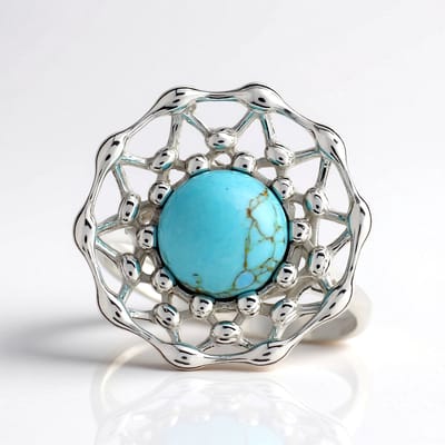Cavill - Zilveren ring - 925 Sterling Zilver gerhodineerd - Turkoois 1,3 ct (8 mm) Amerikaanse herkomst - Filigraan Bohemian Design dames ring