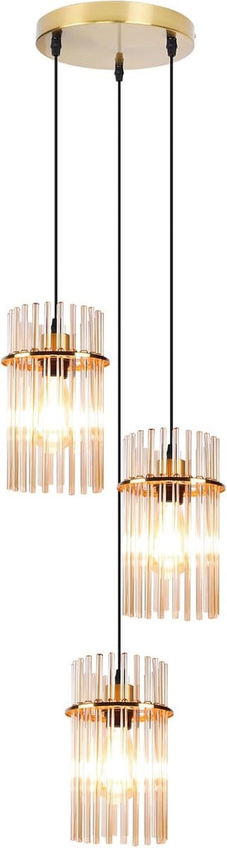 Glitzerlife - Hanglampen - 3-flammig - 3xE27 - Glazen kap - Verstelbare hoogte - Ø25cm - Goud - hanglamp eetkamer - hanglamp woonkamer