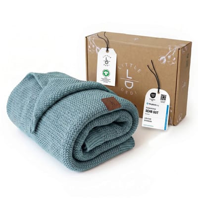 Little Dedi Alina Babydeken – Gebreid – 100% Biologisch Katoen – GOTS – 80x100 cm – Rookgroen