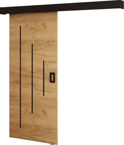 InspireMe - Schuifdeursysteem met rail - 90x204cm - MAY Y - Gouden Eik + Zwart frame + Zwart Handvat met Soft-Close system