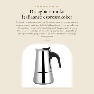 Dailygoods- Moka Koffiezetapparaat - Draagbaar - Roestvrij Staal - Ergonomische Greep - Inhoud 100/200/300/450 ml - Brede Bodem