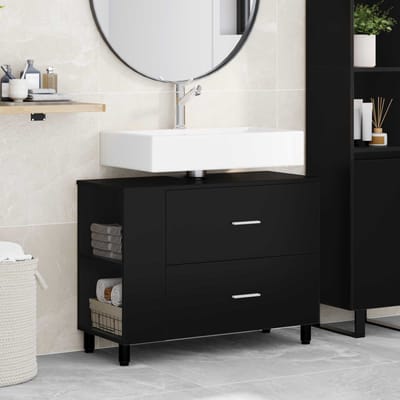 vidaXL - Badkamer - vaniteitsunit - Zwart - 80 - x - 35 - x - 60 - cm - Bewerkt - hout