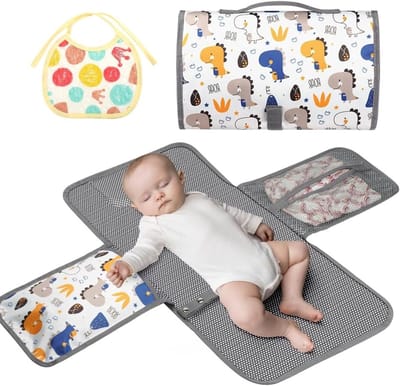 Vouwbare Reisverschoonmat voor Baby's, Verwijderbare Verschoonmat voor Nieuwe Ouders, Ideaal voor Wandelen en Op Reis met Kleintjes, Met Schattige Dinosaurusprint