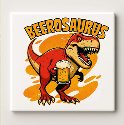 Beerosaurus Dinosaur Beer Liefhebber 15x15 cm Tegel – Grappige en Unieke Muurdecoratie voor Thuisbars en Keukens