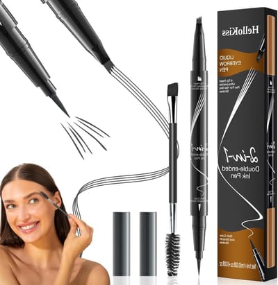 2-in-1 Oogbrauwpotlood voor Natuurlijke 3D Haartjes, Microblading Potlood met Precisie Borstel en 4-Tand Tip, Waterproof en Langdurig Gebruik