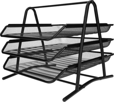 QUVIO Brievenhouder - Brievenbakjes - Postbakje - Brievenbakje kantoor - Desk organizer - Bureau organizer - Brievenbak - Tijdschriftenhouder - Tijdschriftenrek - Geschikt voor a4 formaat - Zwart - 3 laags - Metaal