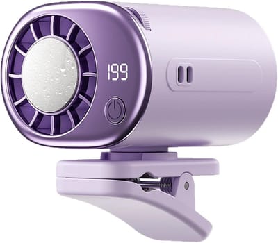 Ventilator - Mini ventilator - 2026 Auto-aircofan met klem en LED-display – 360° draaibaar, 199 instelbare snelheden, USB-oplaadbare persoonlijke koelventilator, 16℃ semi-koeling, brede klem, 2000mAh-accu (Paars)