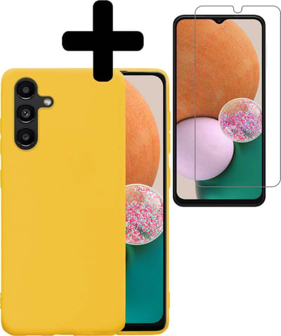 Hoesje - Met Screenprotector - Geschikt voor Samsung Galaxy A13 5G - Sterk & Shockproof - Back Cover - Siliconen Case - Telefoon Hoes - Telefoonhoesjes - Geel