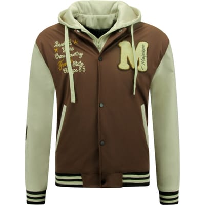 Baseball Jacket - Tussenjas Heren - College Jacket met Capuchon Oversized - 8632 - Bruin