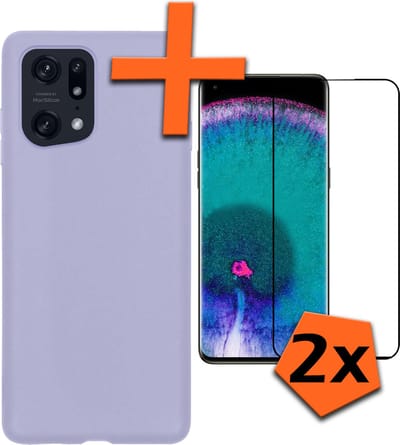 Hoes - Met 2x Screenprotector - Geschikt voor OPPO Find X5 - Sterk & Shockproof - Back Cover - Siliconen Case - Telefoon Hoes - Lila