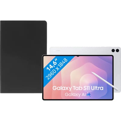 Samsung Galaxy Tab S11 Ultra 14,6 inch 256GB Wifi Zilver + BlueBuilt Book Case Zwart