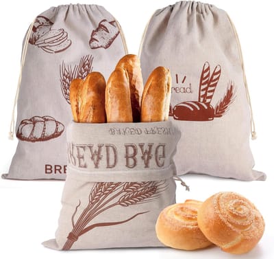 Famanu - Broodzak gelewuld broodzakken voor zelfgemaakt brood 40 x 30 cm natuurlijk linnen herbruikbare voedselopbergtas voor zelfgemaakt ambachtelijk brood met trekkoord | Luxe opberger, modern design voor keuken en dagelijks gebruik