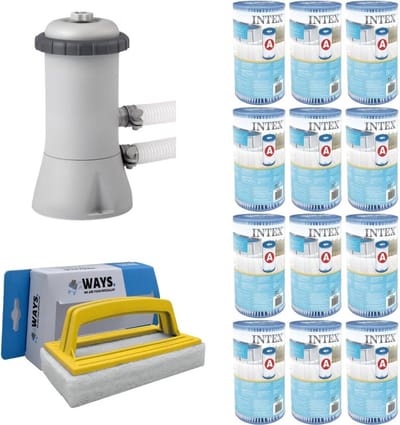 WAYS - Zwembad Onderhoud - Pakket Medium Deluxe & Filterpomp 5678 L/u & 12 Filters Type A