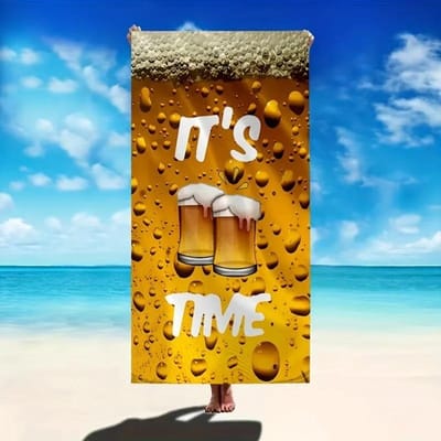 Serviette de plage thème bière - Motif chope de bière mousseuse, Microfibre douce séchage rapide sans sable pour voyage piscine été 35x70inch 90x180cm&1pc