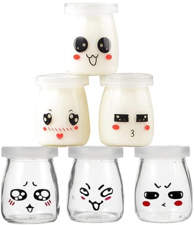 Dailygoods- Yoghurtglazen 200 ml - Glazen Dessertglazen - Herbruikbare Glazen met Deksel - Charmante Cartoonpatroon - Ideaal voor Snacks