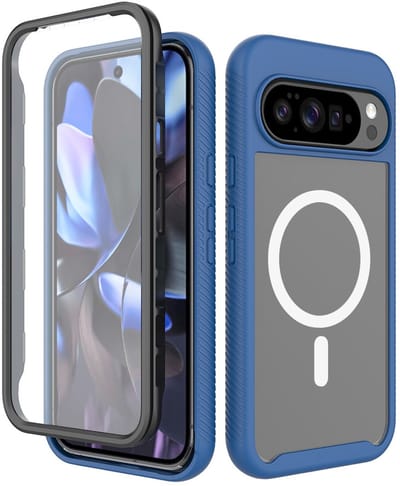 Hoesje met Ingebouwde Screenprotector Geschikt voor Google Pixel 10 Pro XL | Compatibel met MagSafe / Qi2 | Full Protect Valbescherming | Schokbestendige Beschermhoes PixelSnap | Transparant / Blauw
