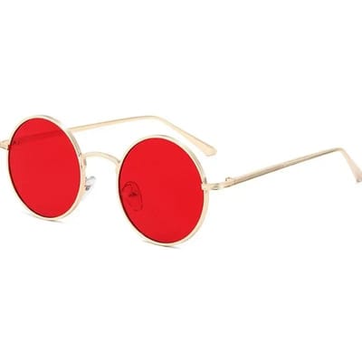 Nouvelles Lunettes de Soleil Rondes à Monture Métallique Dorée Homme Style Rétro Été Femme Verres Rouges Lunettes de Soleil Unisexe Jaune Rose Noir