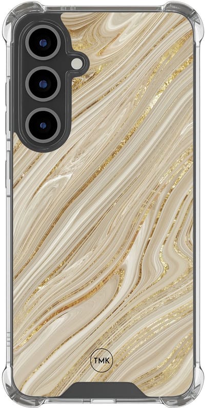 Shockproof hoesje geschikt voor Samsung Galaxy S24 FE - Golden marble - Schokbestendig - Verhoogde randen - TPU case - Extra Sterke Back Cover - Marmer - Transparant, Goud