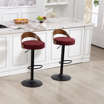 MODFU - Barhockerset - 360° Draaibaar En In Hoogte Verstelbaar - Modern - Voor Keuken Of Bar - Linnen - Wijnrood