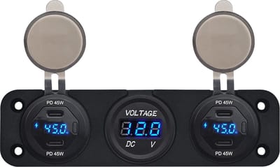 ProRide 12V USB C Autolader 4 Poorten - 45W/QC3.0 - P19184 - Drievoudig inbouw met Voltmeter