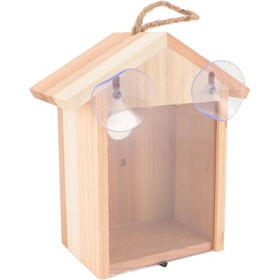 Raam Vogelhuisje Ceder Transparant Ontwerp Buiten Houten Vogelhuisje met Zuignap beige