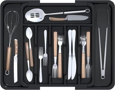 SNJY® Bestekbak - Besteklade - Ladeverdeler - Uitschuifbaar - 49,5x37,5 cm - Zwart