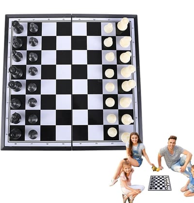 Magnetisch Schaakspel - Reisschaakbord Opvouwbaar - Reizen en Spelen - Magnetische Stukken - 29x29cm - Bruin
