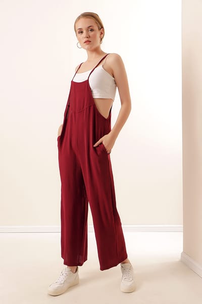 Ontspannen Fit Brede Pantalon Jumpsuit met Vierkante Kraag