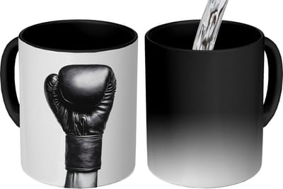 Magische Mok - Foto op Warmte Mokken - Koffiemok - Bokshandschoen - Zwart - Hand - Magic Mok - Beker - 350 ML - Theemok