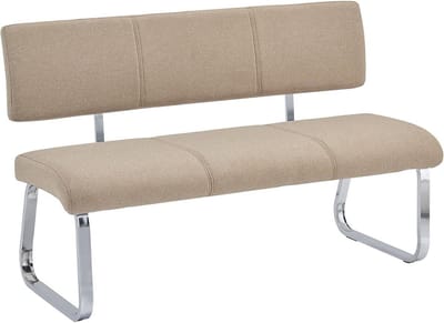 Stijlvolle Eetkamerbank voor 3 Personen met Rugleuning - Beige Stof en Chromen Frame