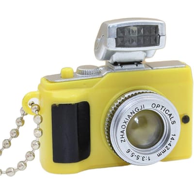 Mini Caméra LED Porte-clés Anneau de Clé Jouet avec Lampe de Poche Son Sac Pendentif Téléphone jaune